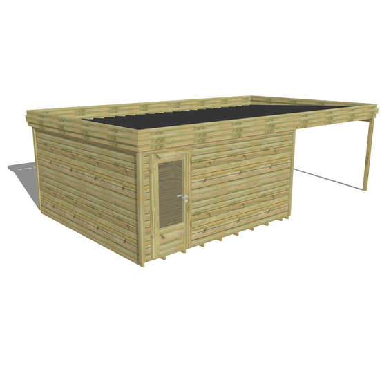 Abri de jardin bois pin traité autoclave 27mm - 7,84x4,34m / 34m2 - bac acier - plancher bois