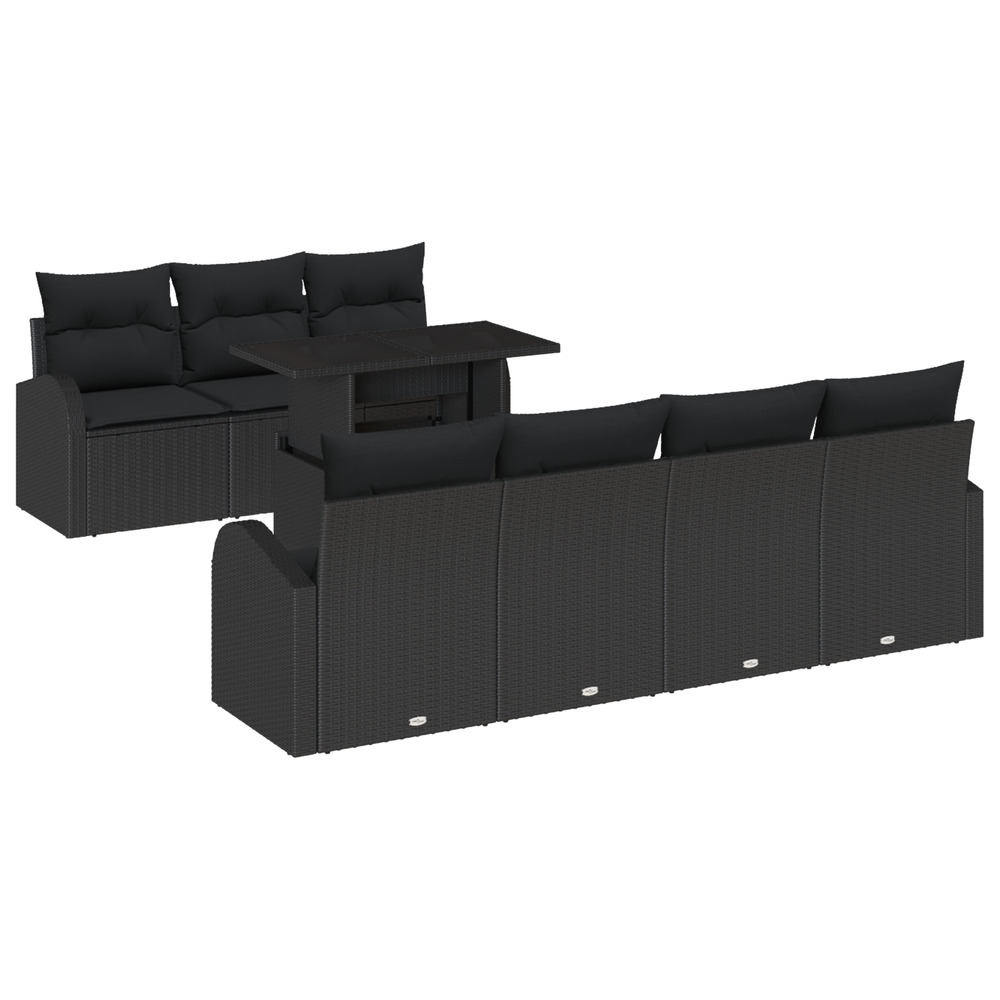 Ensemble de canapé de jardin de 8 pièces avec coussins noir poly rattan
