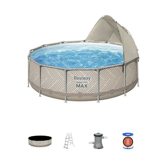 Kit piscine hors sol tubulaire bestway steel pro max™ 396 x 107 cm - ronde (avec filtre a cartouche, auvent, bâche, échelle)
