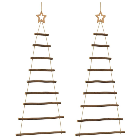 Sapins de noël suspendus avec étoiles supérieures 2 pièces 55 x 120 cm branche naturelle