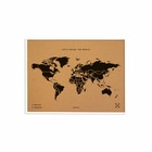 Carte du monde en liège - woody map natural world / 60 x 45 cm / noir / cadre blanc