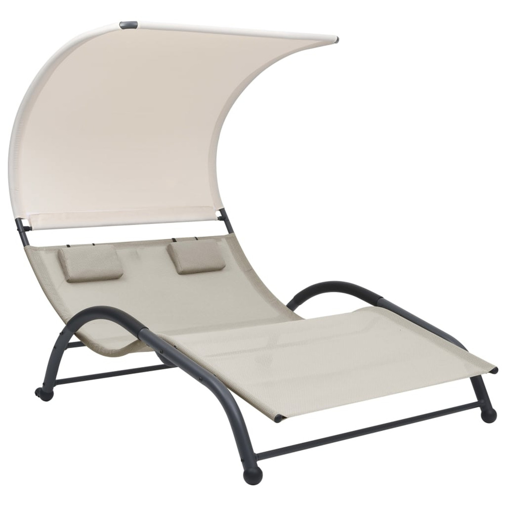 Chaise longue double avec auvent textilène crème bain de soleil