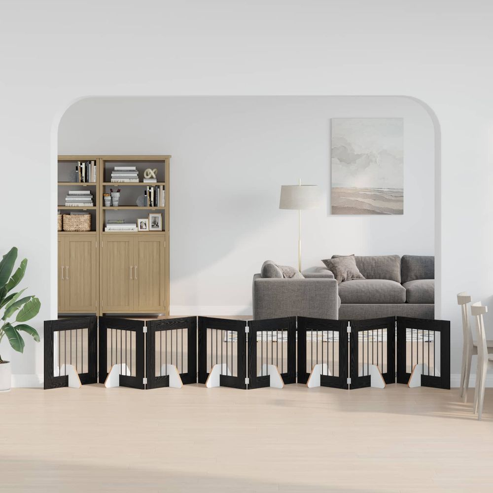 Barrière sécurité chien bois intérieur pliable modulable chêne noir 8pcs