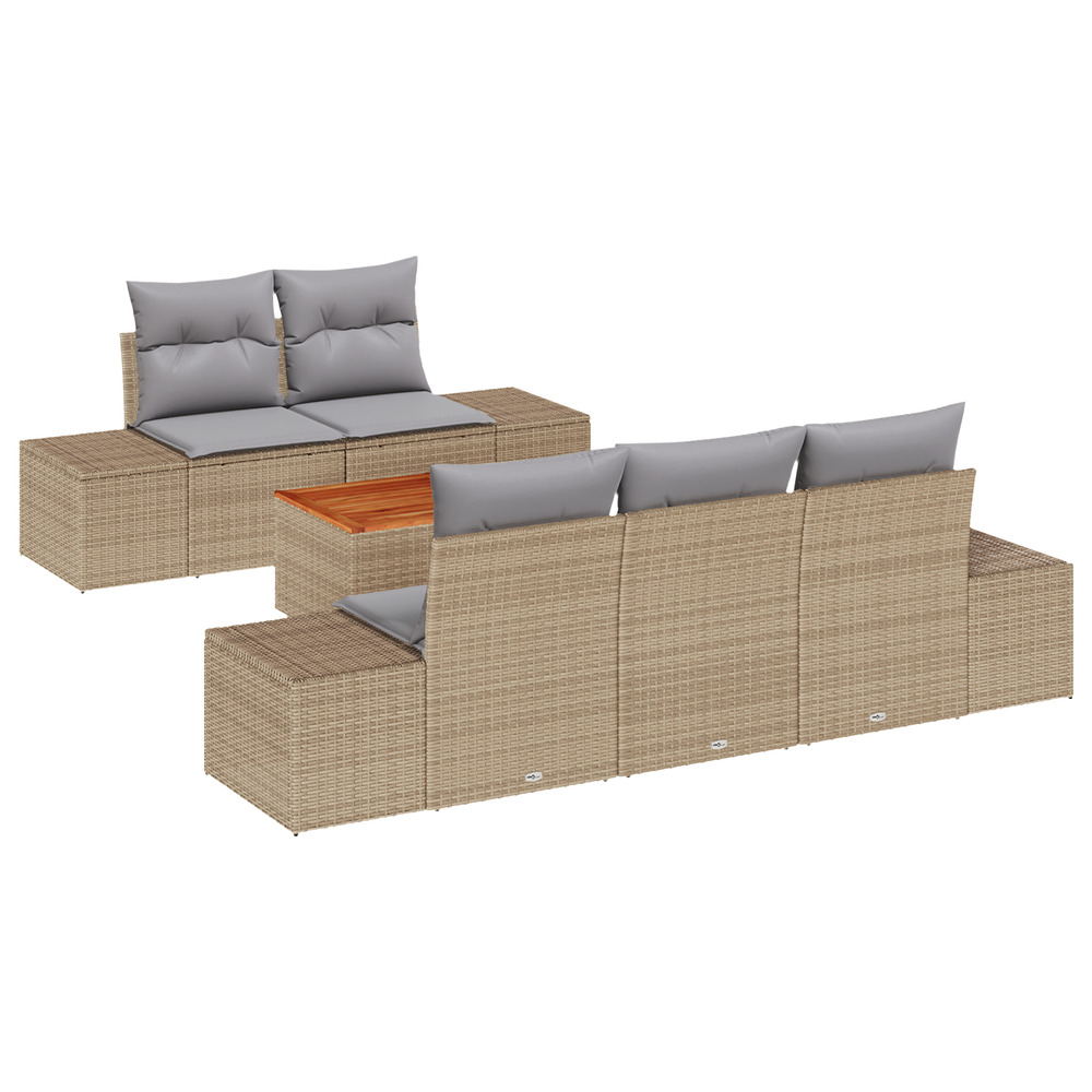 Ensemble de canapé de jardin de 6 pièces avec coussins beige en rattan poly acacia
