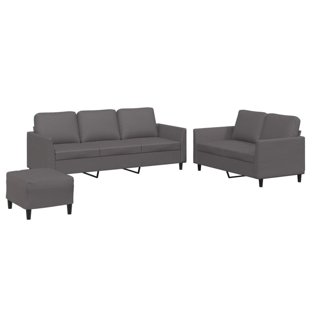 Ensemble de canapés 3 pcs avec coussins gris similicuir