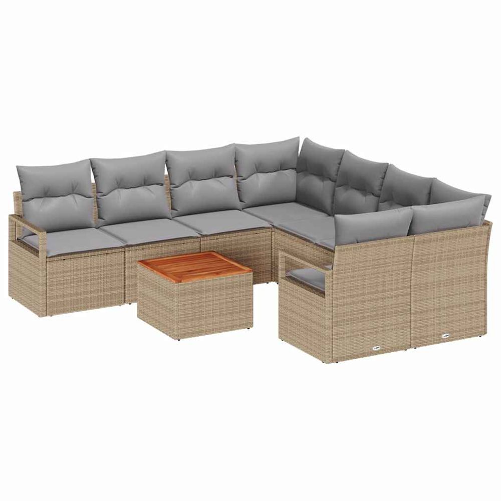 Ensemble de canapé de jardin 9 pc beige polyrotin