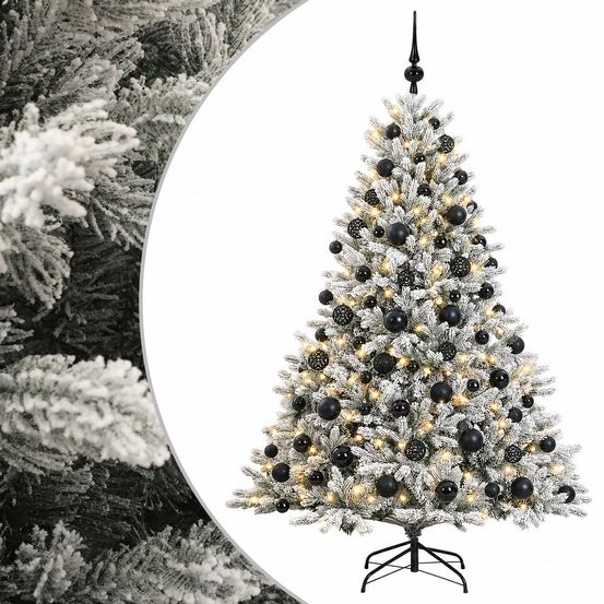 Sapin de noël artificiel avec boules 180 cm 300 led blanc chaud