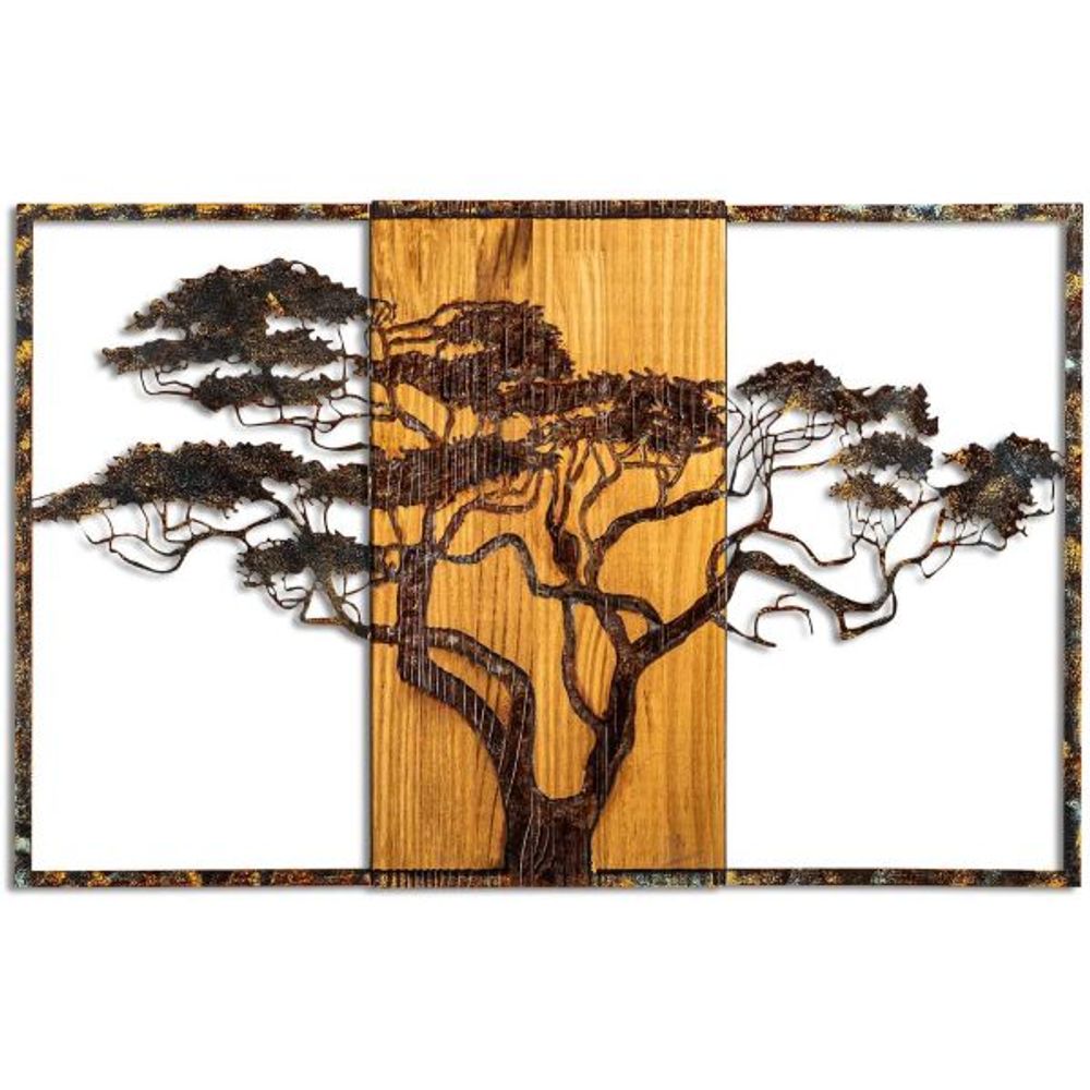 Décoration murale en métal et bois arbre acacia 53 x 38 cm