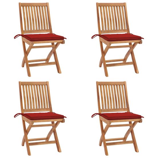 Chaises pliantes avec coussins, 4 pièces, en teck massif