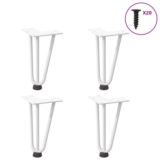 Pieds en épingle à cheveux pour table basse 4 pièces blanc 20 cm acier massif