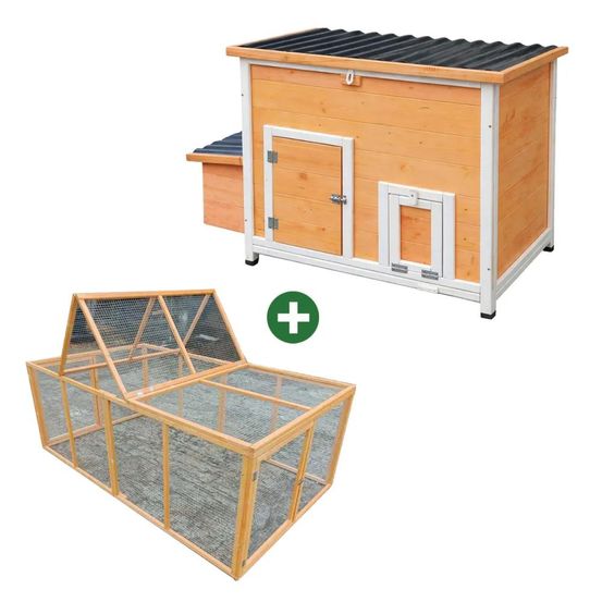 Poulailler hefa+ avec enclos intégré 200x115x75cm - jusqu'à 6 poules