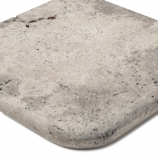 Margelle angle sortant travertin gris silver 33x33x3 cm bord 1/2 rond (à l'unité) - ro'ma nature