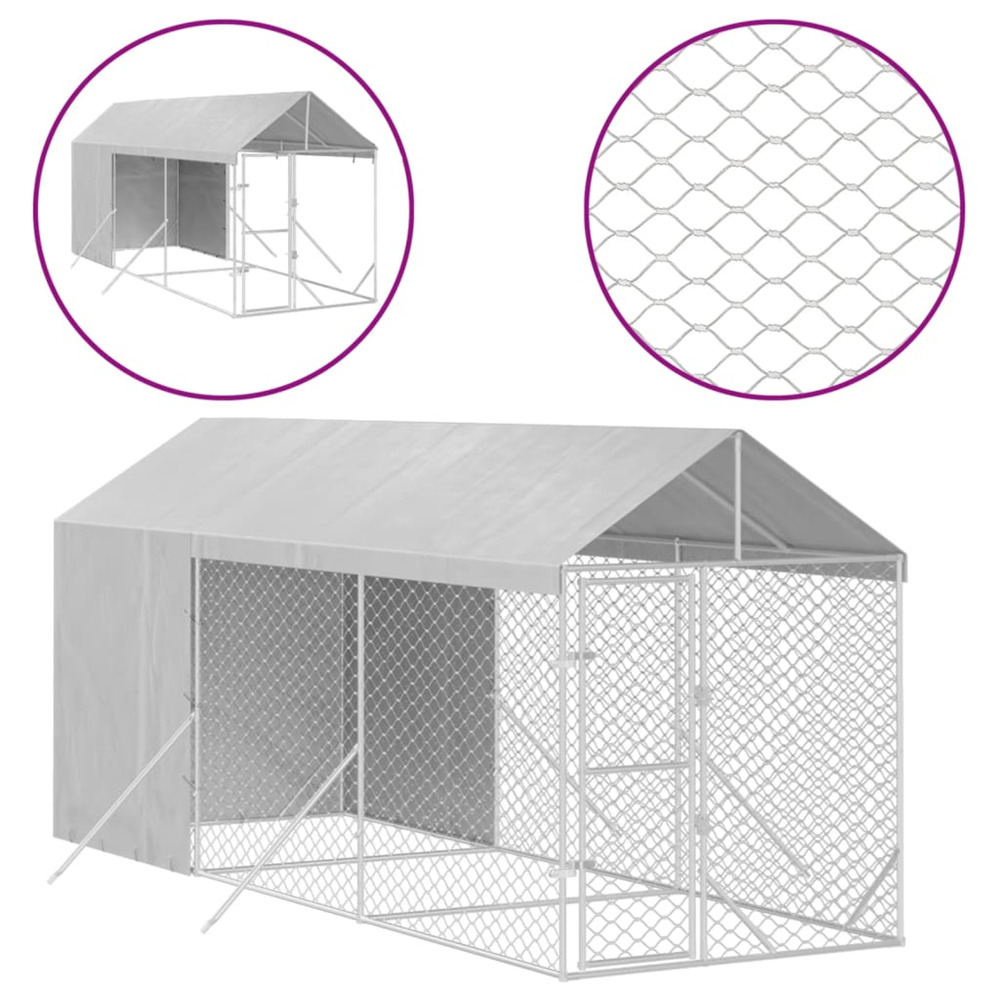 Chenil d'extérieur pour chiens avec toit argenté 2x6x2,5 m