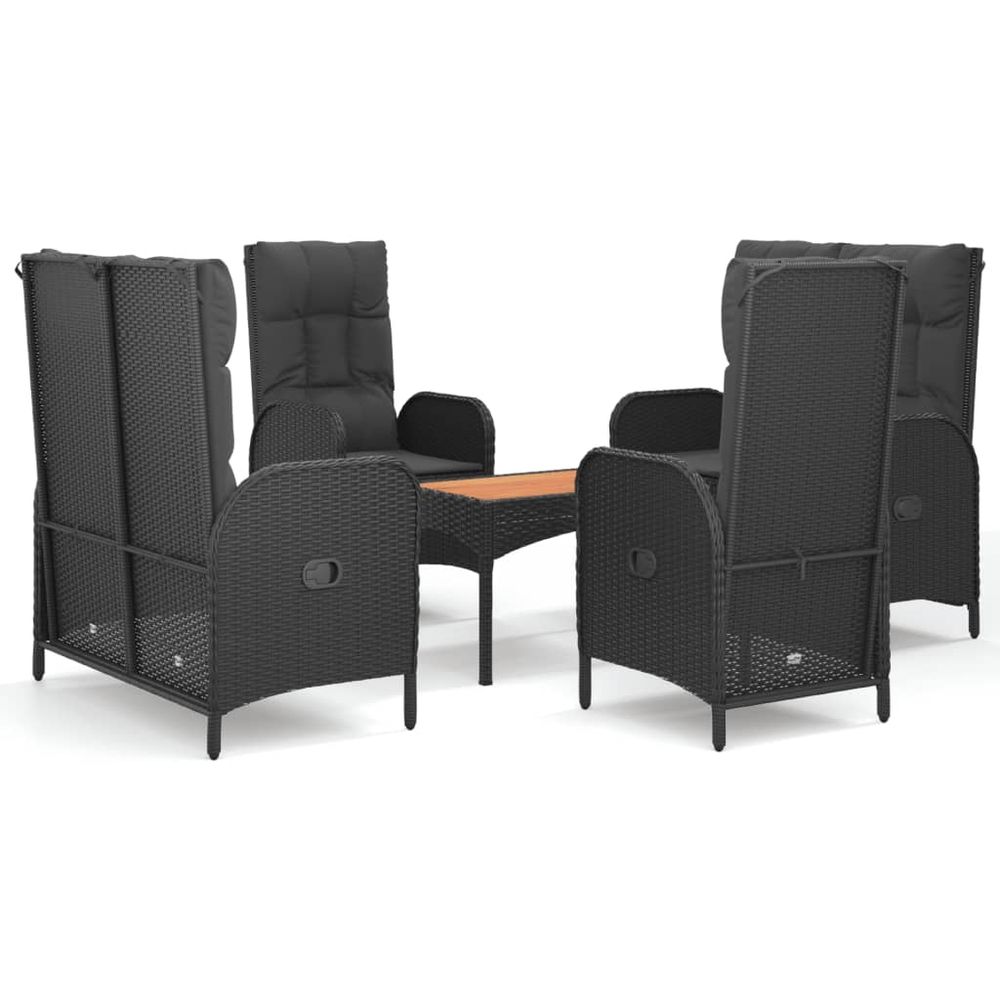 Ensemble à manger de jardin coussins 5pcs noir résine tressée