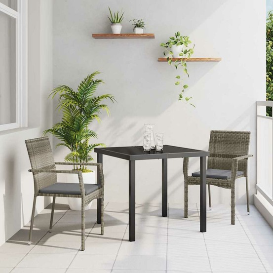Ensemble de salle à manger pour jardin 3 pcs gris polyrotin