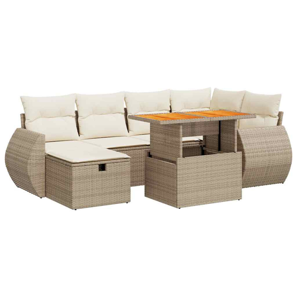 Salon de jardin avec coussins 8 pcs beige résine tressée acacia