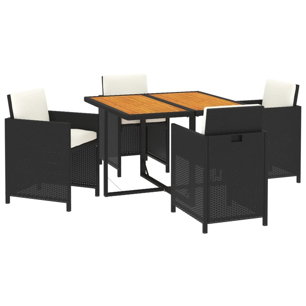 Mobilier à dîner de jardin et coussins 5 pièces résine tressée noir