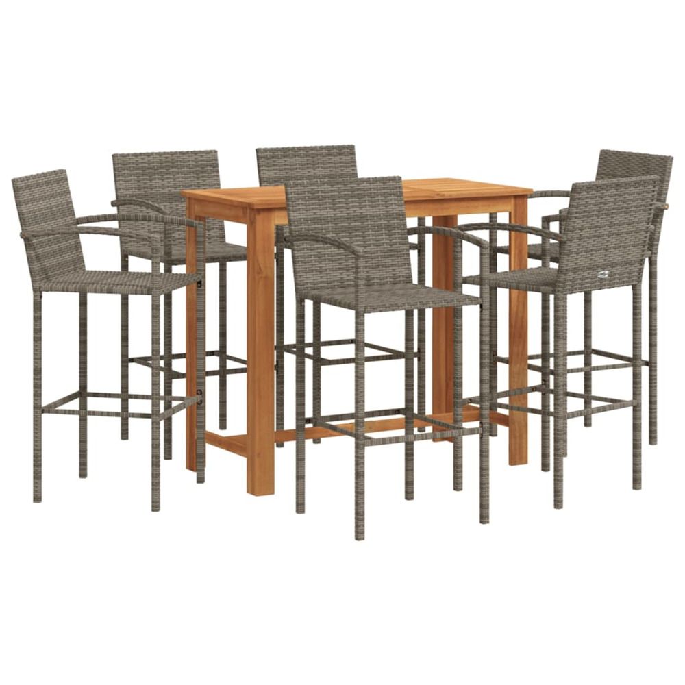 Ensemble de bar de jardin 7 pcs gris bois massif acacia rotin