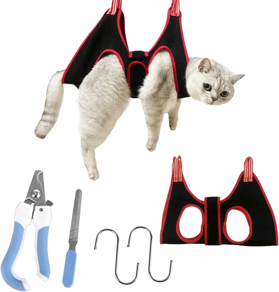 Hamac toilettage chien – support sûr + coupe/griffoir