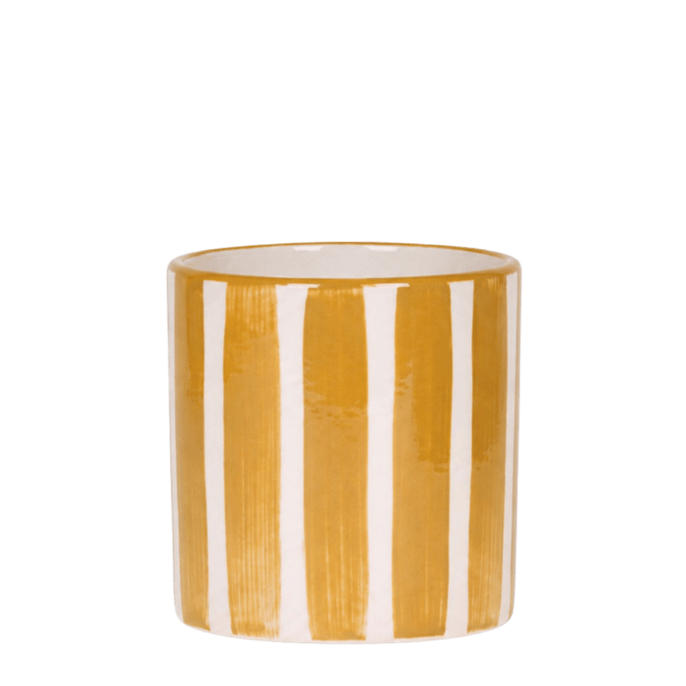 Cache-pot painted stripe jaune ocre - ø9 cm x h10,5 cm