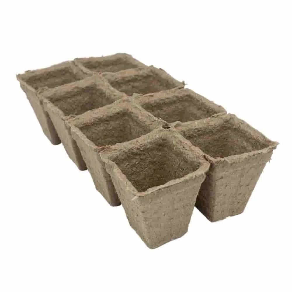 Plaques de semis compostables, 10 pièces, 6x6 cm, 8 godets