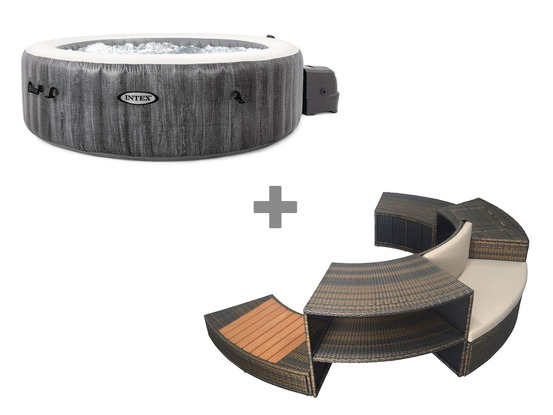 Pack spa gonflable purespa baltik rond bulles 6 places + ensemble mobilier
