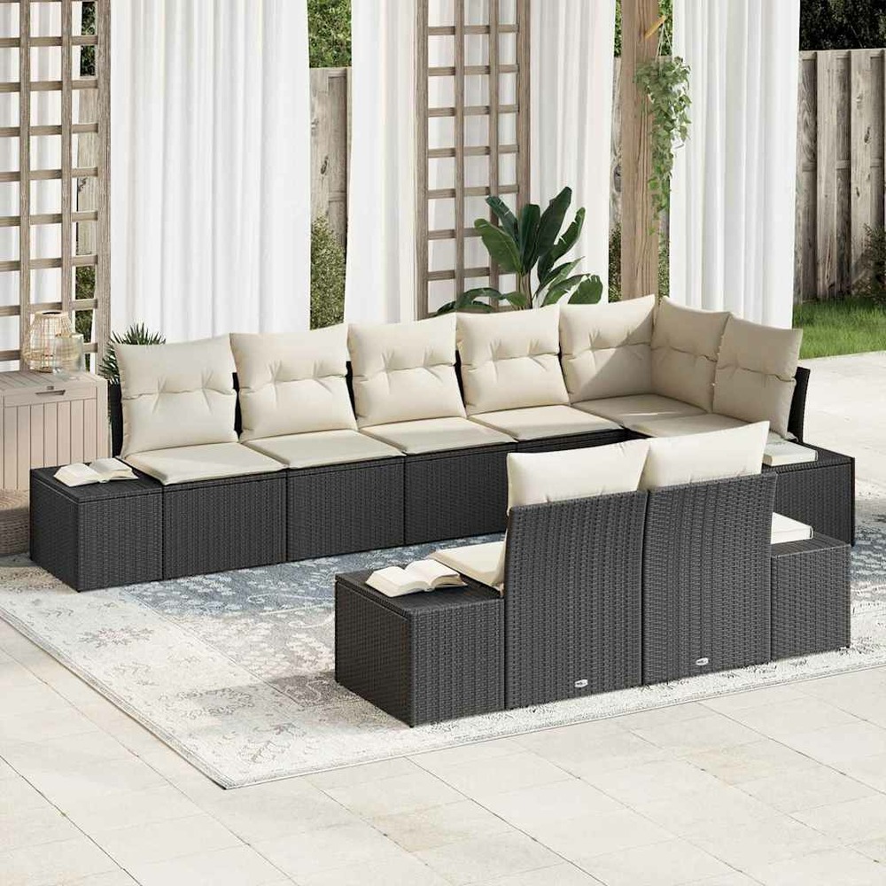 Ensemble de canapé de jardin 8 pcs noir et crème poly rotin