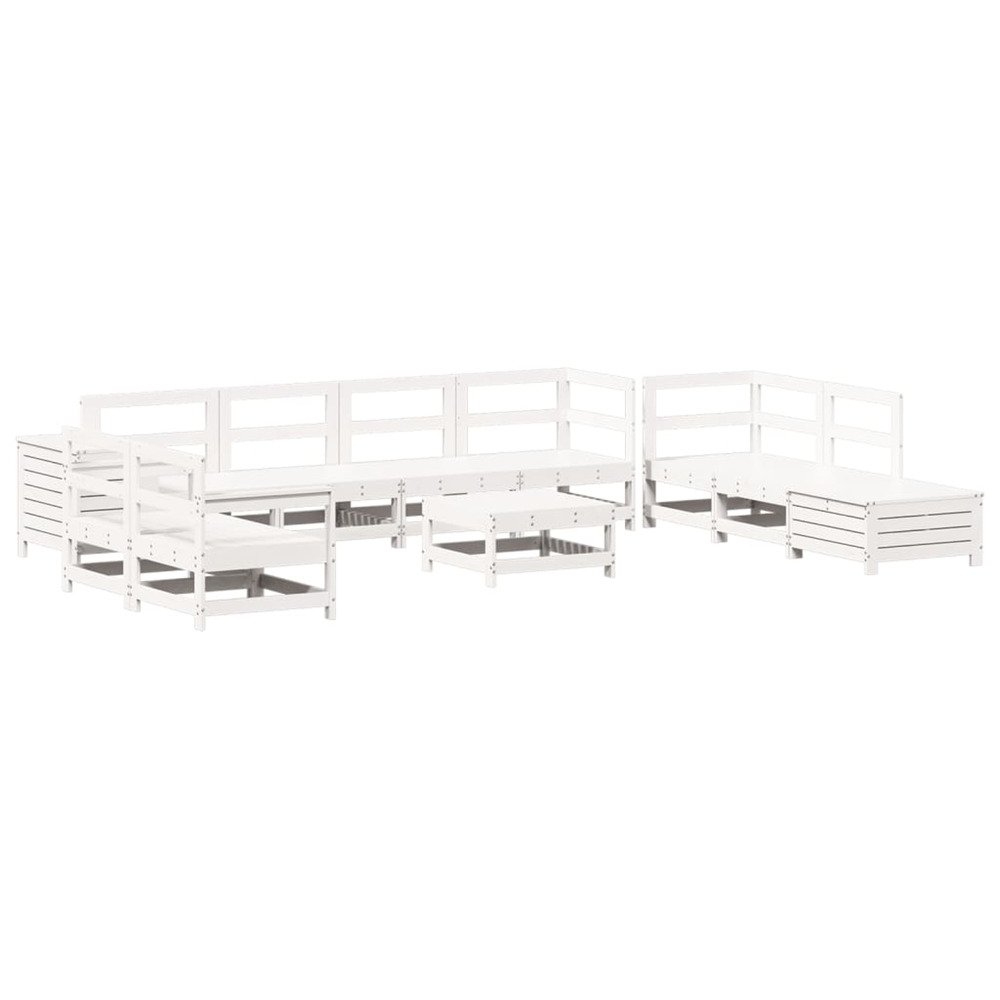 Salon de jardin 11 pcs blanc bois massif de pin