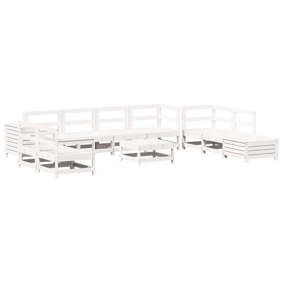 Salon de jardin 11 pcs blanc bois massif de pin