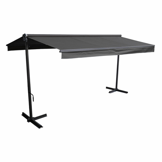 Store double pente frene 3,95x3m - toile anthracite et structure grise