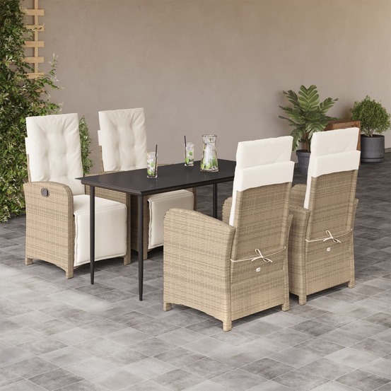 Ensemble à manger de jardin avec coussins 5pcs beige poly rotin