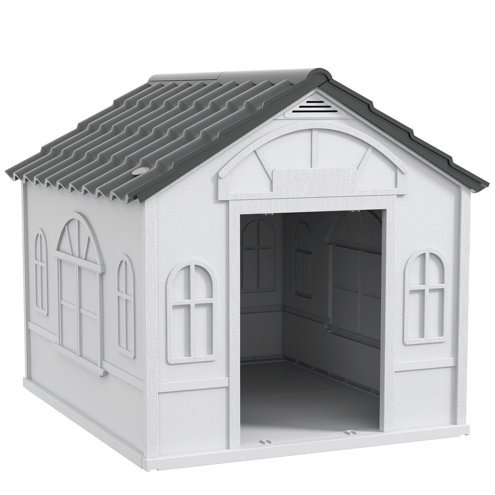 Niche pour chien en polypropylène 84,2 x 98,2 x 82 cm grise extérieur toit incliné étanche