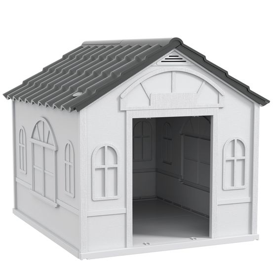 Niche pour chien en polypropylène 84,2 x 98,2 x 82 cm grise extérieur toit incliné étanche