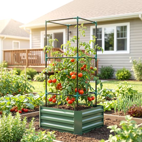 Jardinière avec treillis acier galvanisé jardin fond ouvert 61x61x140cm vert