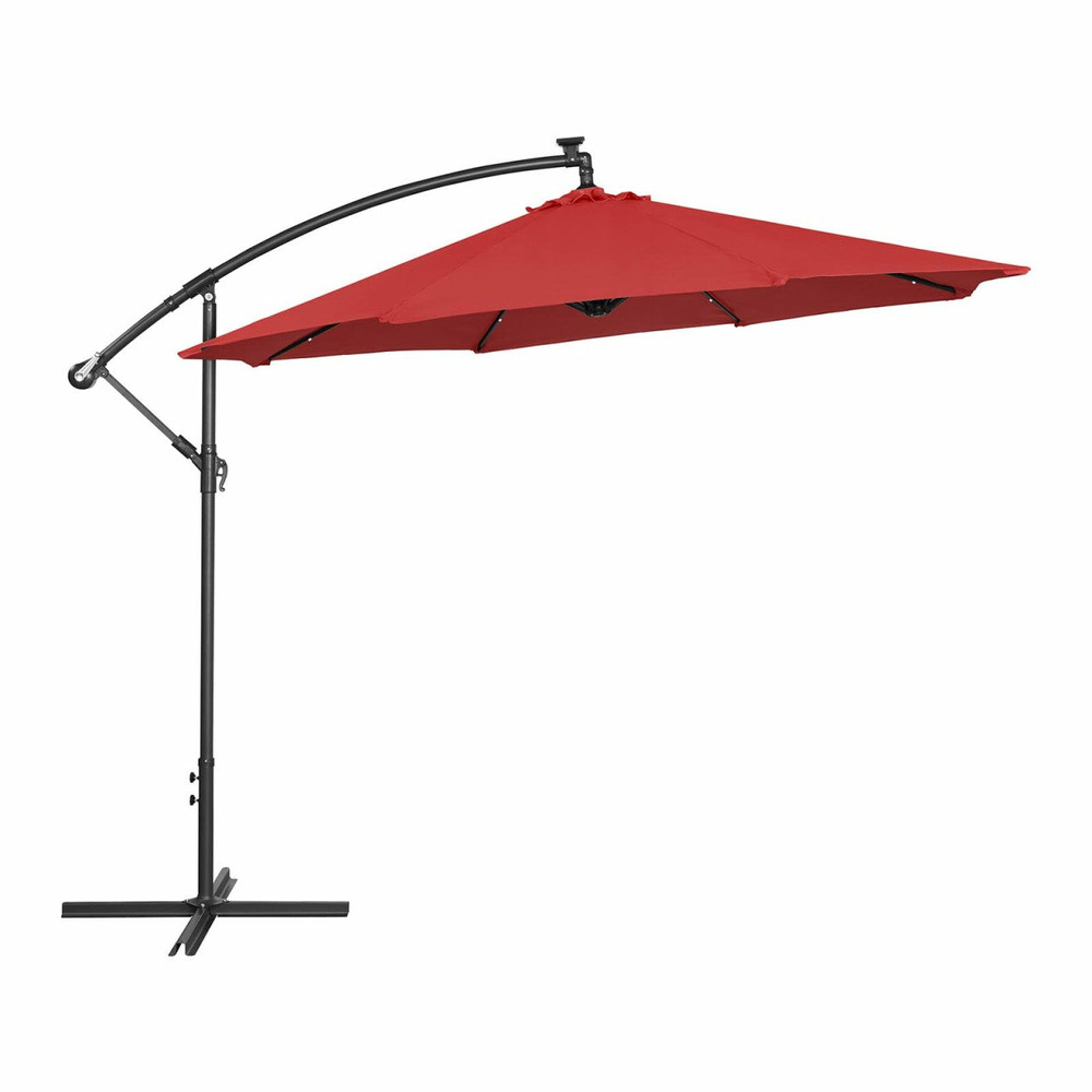 Parasol de jardin meuble abri terrasse avec led rond diamètre 300 cm inclinable rouge