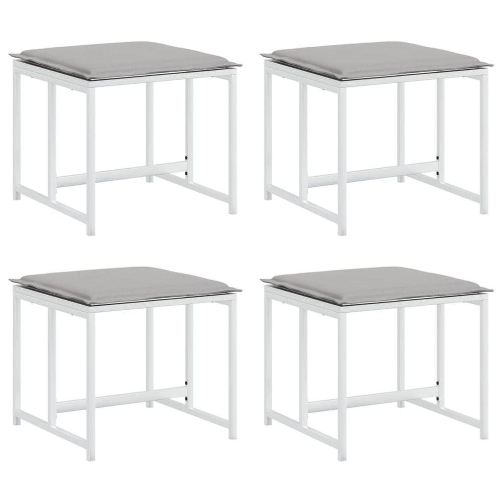 Tabourets de jardin avec coussins 4pcs blanc acier et textilène