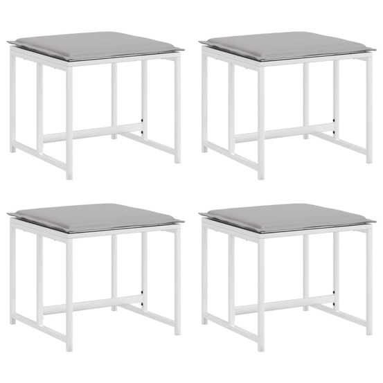 Tabourets de jardin avec coussins 4pcs blanc acier et textilène