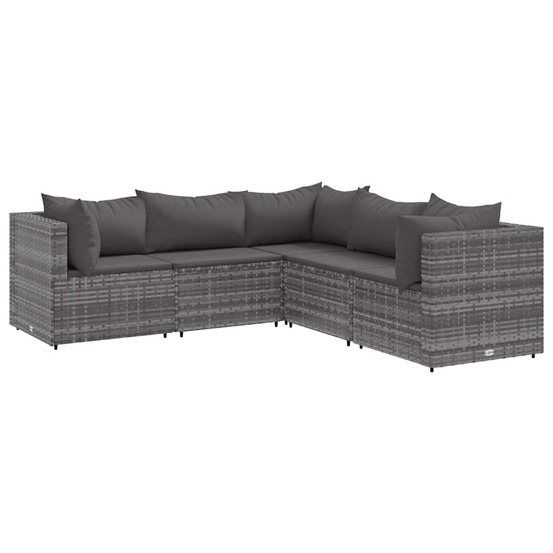 Salon de jardin 5 pcs avec coussins gris résine tressée