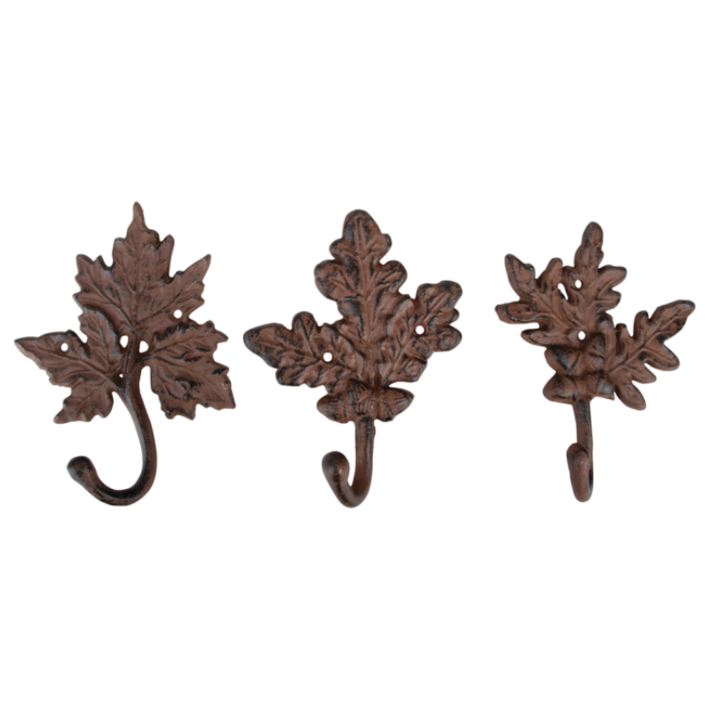 Lot de 3 crochets de porte en fonte motif feuilles