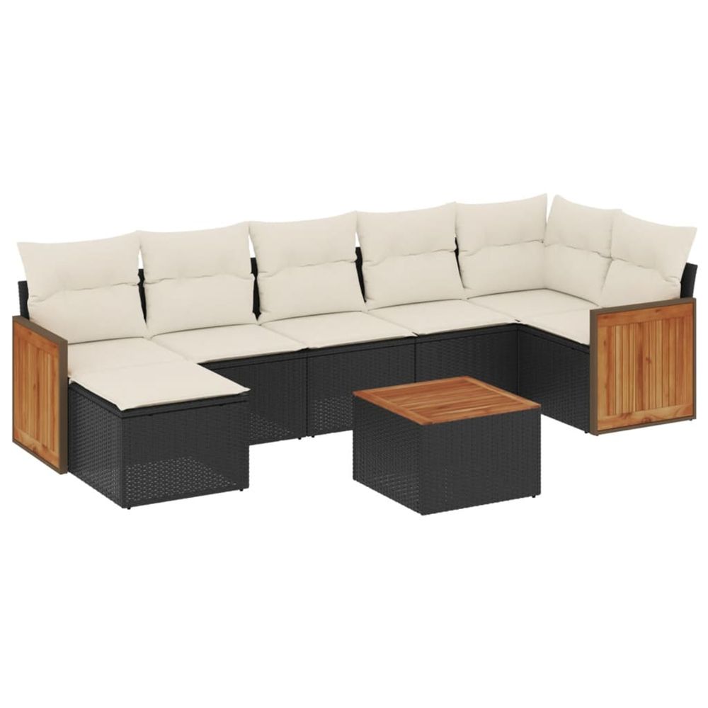 Salon de jardin 8 pcs avec coussins noir résine tressée