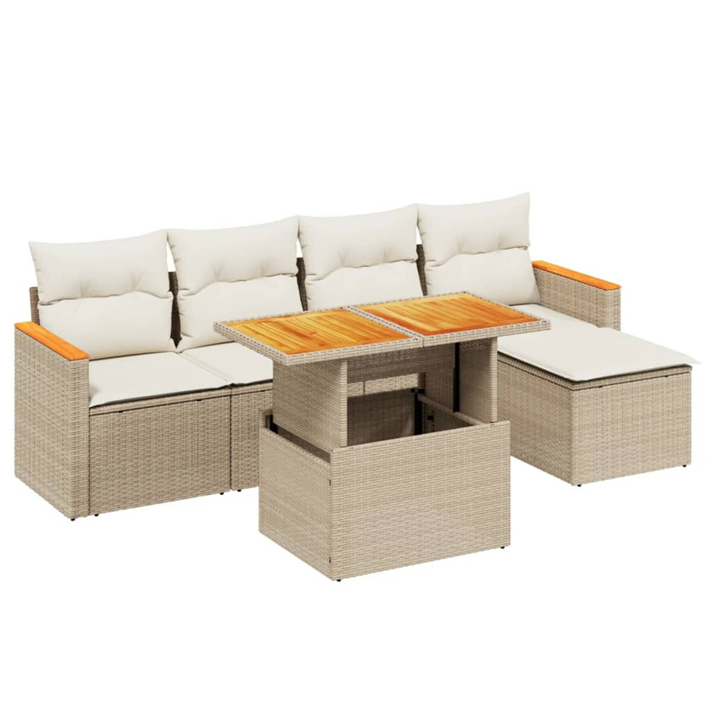 Salon de jardin avec coussins 6 pcs beige résine tressée
