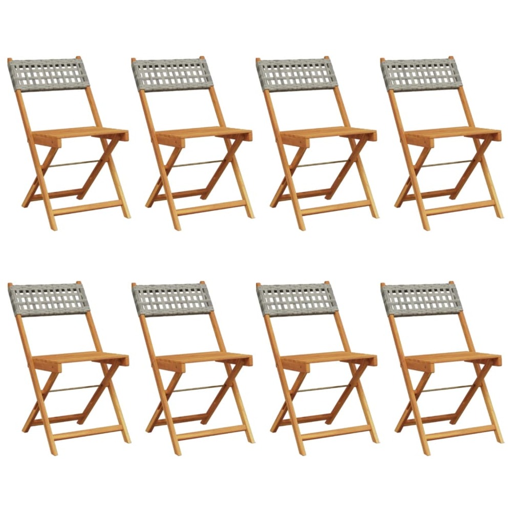 Chaises de jardin pliantes lot de 8 gris poly rotin bois massif