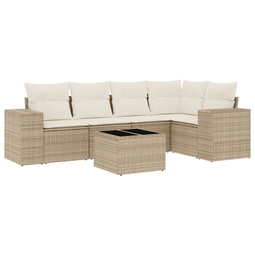 Salon de jardin avec coussins 6 pcs beige résine tressée