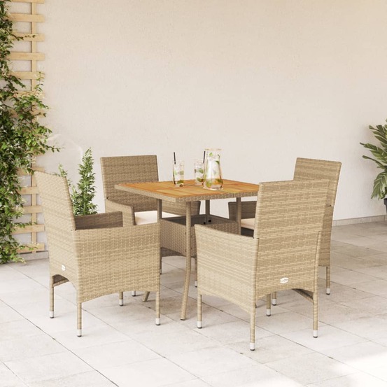 Ensemble à manger de jardin et coussins 5pcs beige rotin acacia