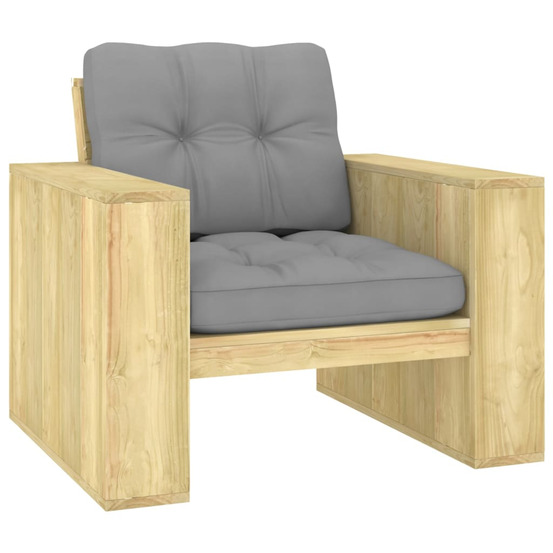 Chaise de jardin avec coussins gris bois de pin imprégné