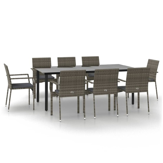 Ensemble à manger de jardin 9pcs et coussins noir et gris