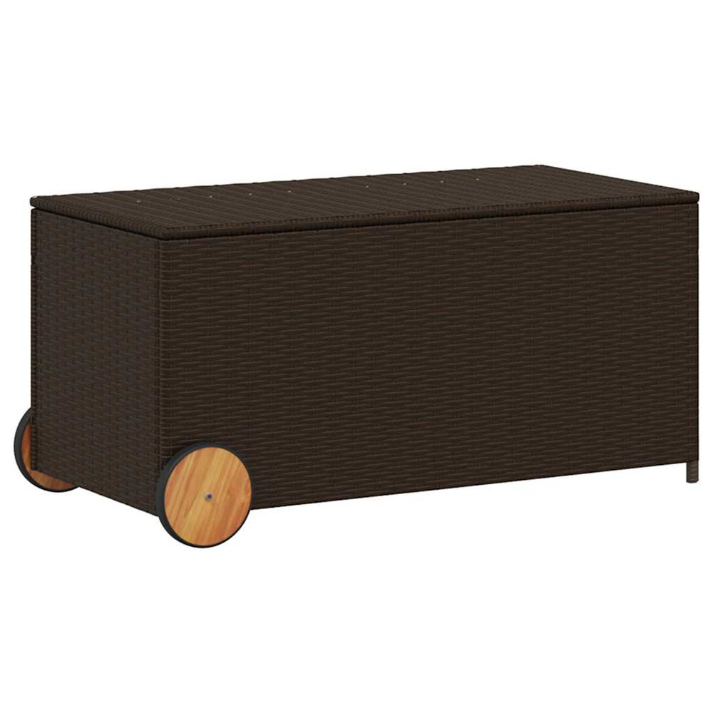 Boîte de rangement de jardin et roues marron 190l poly rotin
