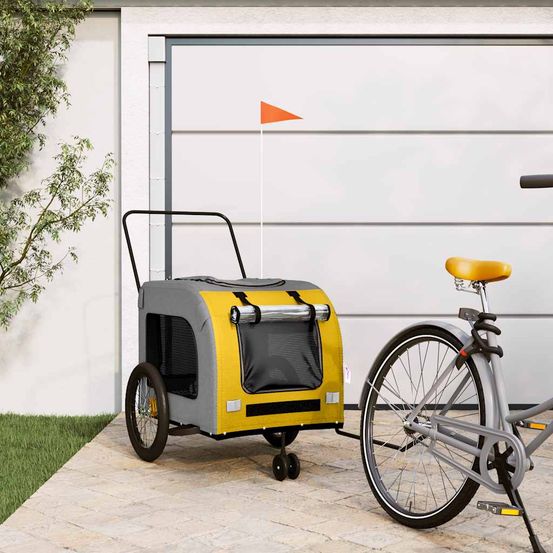 Remorque vélo grand chien cadre acier transport spacieux et sécurisé jaune