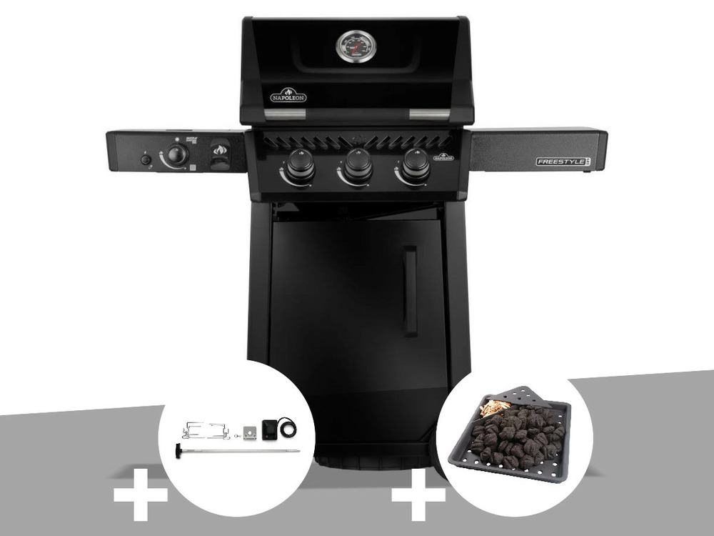 Barbecue gaz freestyle 365 noir pro 3 brûleurs + 1 bruleur sizzle zone + rôtisso