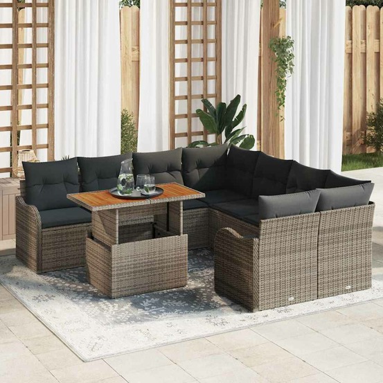 Ensemble de canapé de jardin 9 pcs gris poly rotin